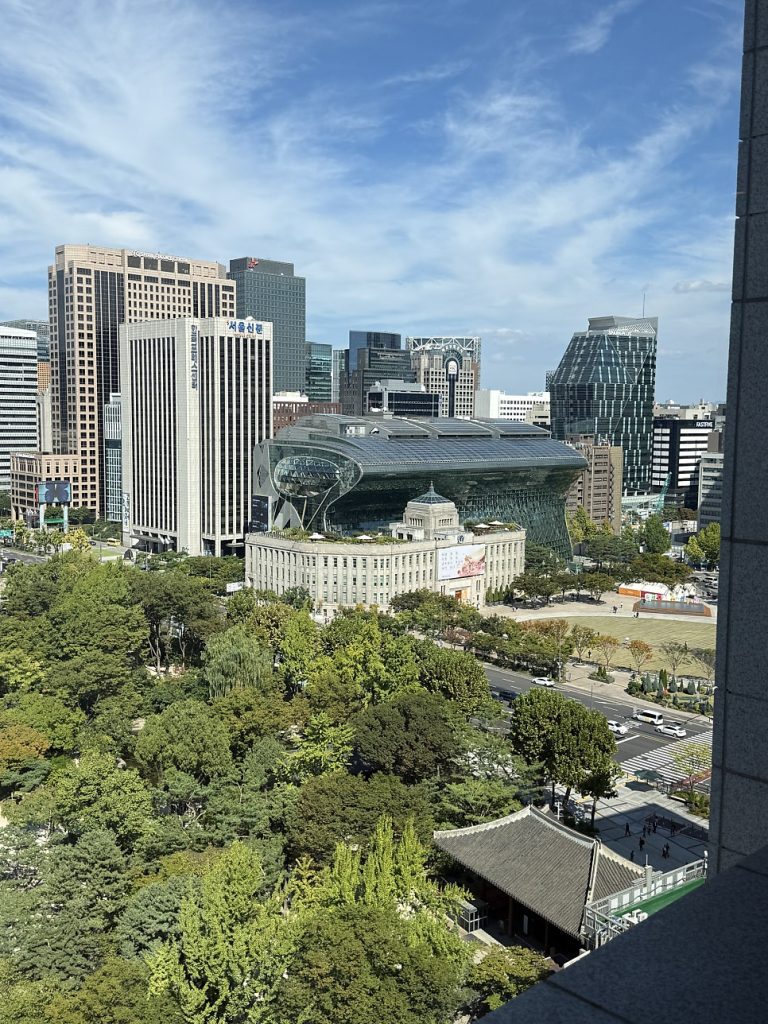 Seoul City Hall and downtown skyline from Cafe Darak
