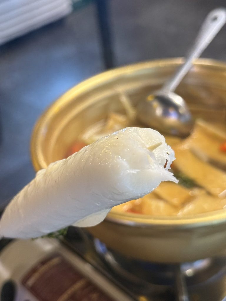 Long chewy rice cake from the fish cake soup