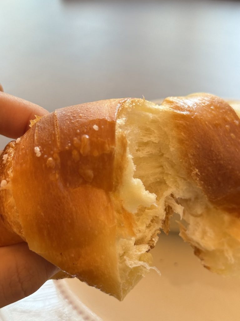 Flaky layers inside the salt bread