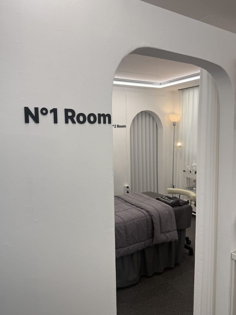 Separate powder room with vanity