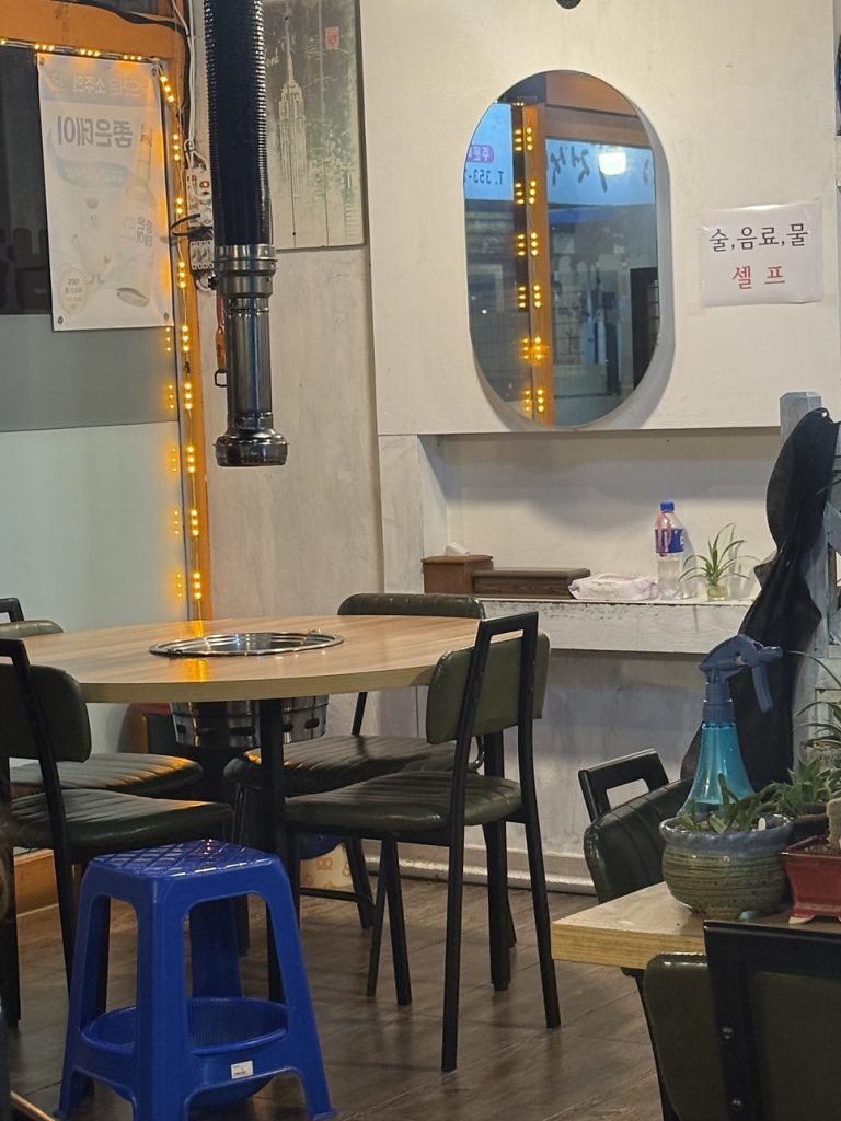 Round grills on each table inside Dooly Makchang