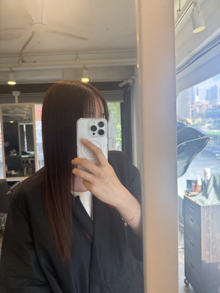 Glossy hair in natural light after the treatment