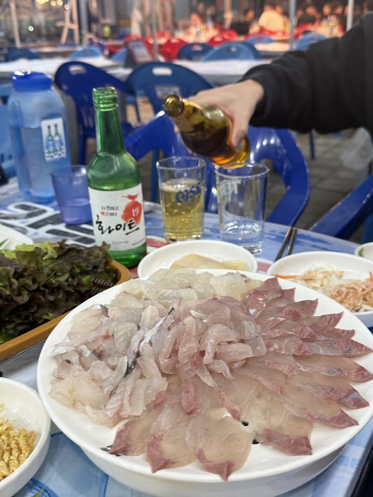 Close-up of fresh white and red sashimi