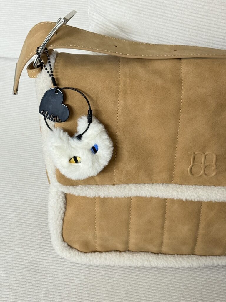 Close-up of the quilted flap and fleece trim
