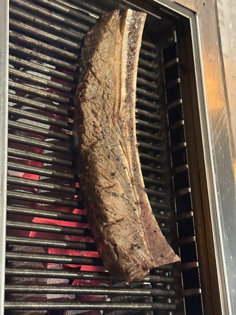 Whole udae galbi on the grill