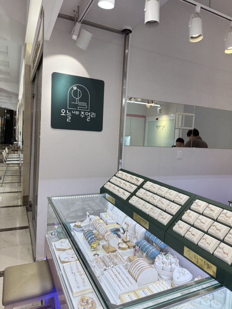Glass display counters at the front of the shop