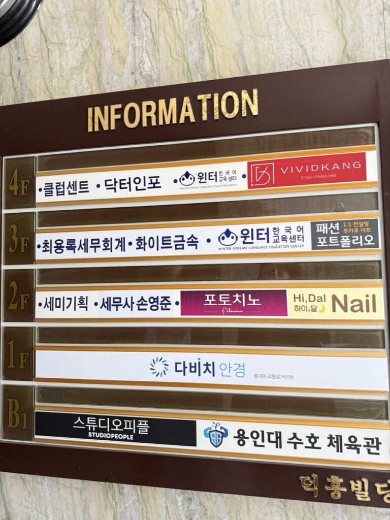 Building directory showing Photochino on the 2nd floor