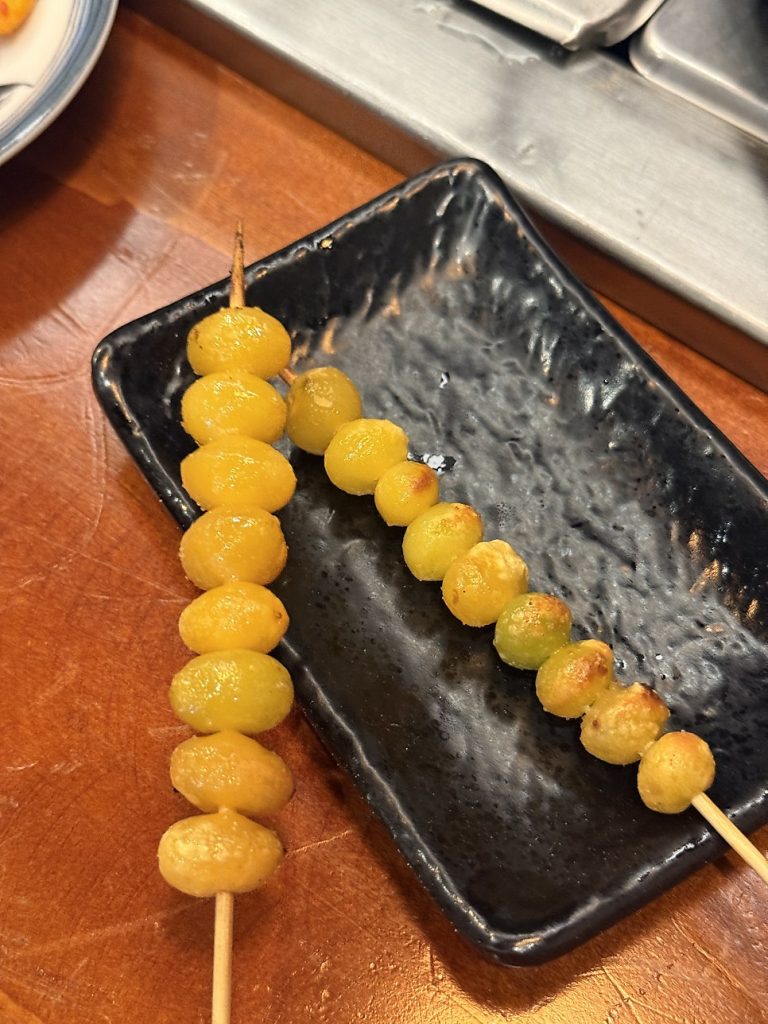 Ginkgo and chicken-green onion skewers