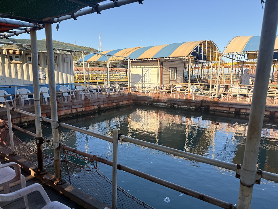 Fish pen in the middle of the sea platform