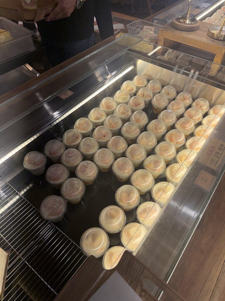 Yogurt Peach cups stacked in the showcase