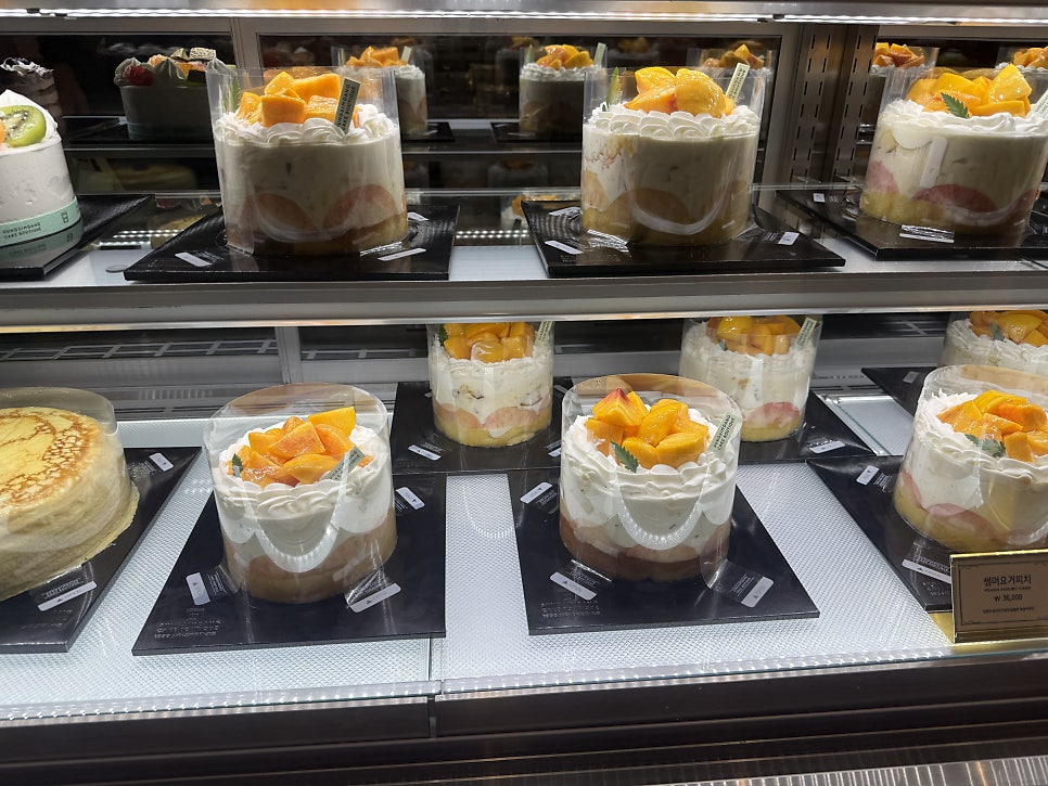 Summer Yogurt Peach whole cakes in the showcase