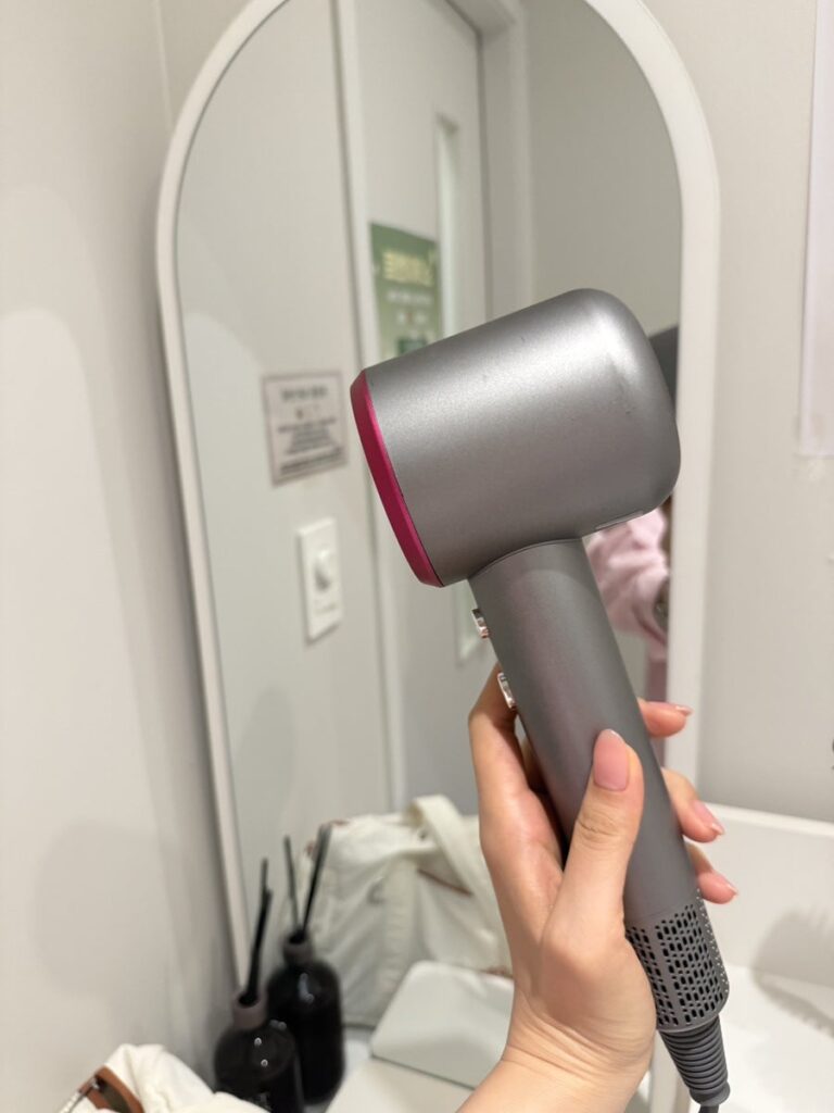 Dyson hair dryer at the vanity