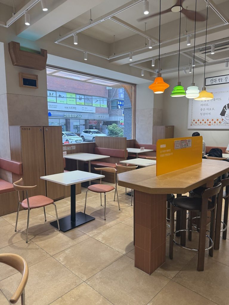 Spacious dining hall at Yumibun Gimbap